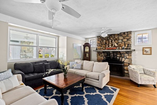Fireplace, Interior, Living room, Stone Walls, Wood Texture Flooring
