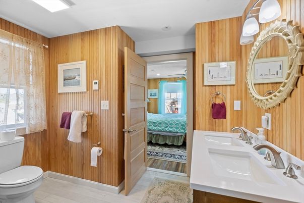 Bathroom, Bedroom, Interior, Recessed Lighting, Wood Texture Flooring, Wooden Walls