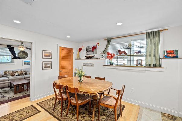 Dining room, Interior, Recessed Lighting, Wood Texture Flooring