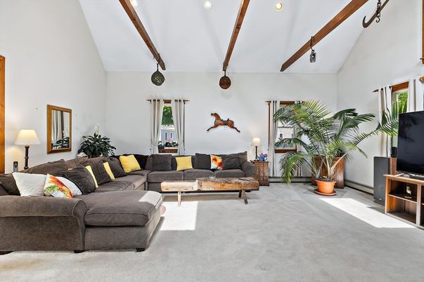 Interior, Living room, Recessed Lighting, Wooden Beams