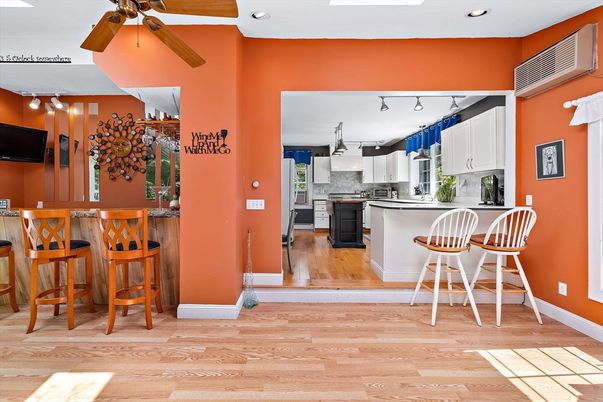 Interior, Kitchen, Pendant Lights, Recessed Lighting, Wood Texture Flooring