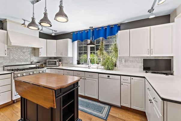 Interior, Kitchen, Pendant Lights, Stainless Steel Appliances, Wood Texture Flooring