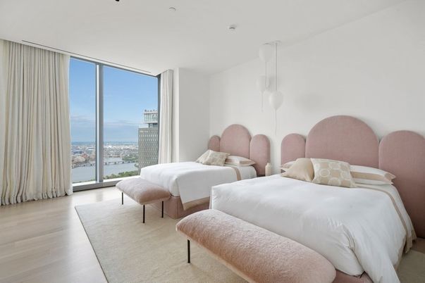 Bedroom, Interior, Pendant Lights, Wood Texture Flooring