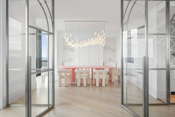 Chandelier, Dining room, Interior, Pendant Lights, Wood Texture Flooring