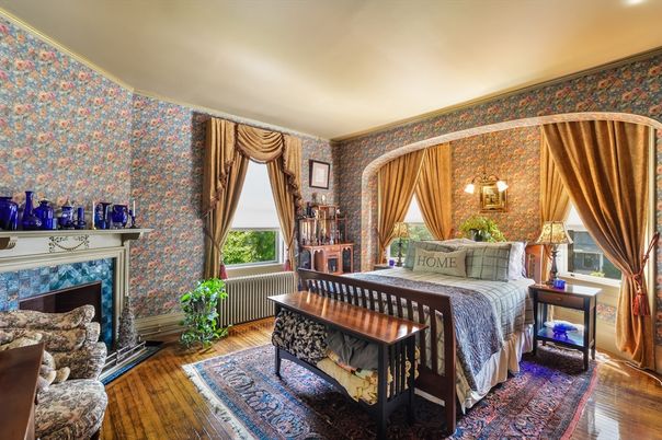 Bedroom, Fireplace, Interior, Wood Texture Flooring