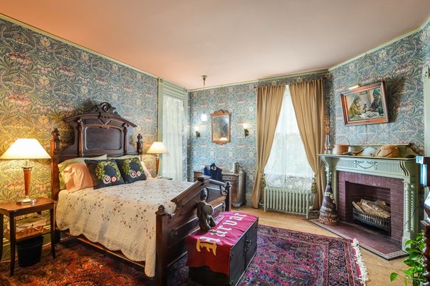 Bedroom, Fireplace, Interior, Wood Texture Flooring
