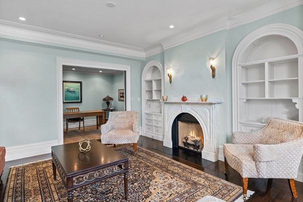 Fireplace, Interior, Recessed Lighting, Wood Texture Flooring