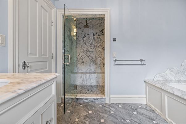 Bathroom, Glass Shower, Interior, Marble Walls