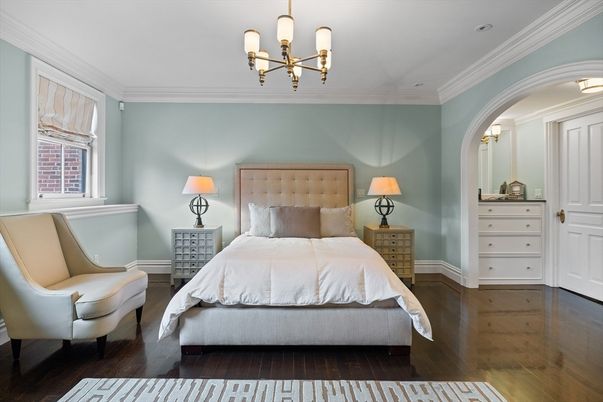 Bedroom, Interior, Pendant Lights, Wood Texture Flooring