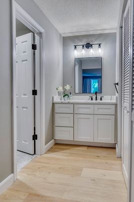 Bathroom, Dual Sink Vanities, Interior, Wood Texture Flooring