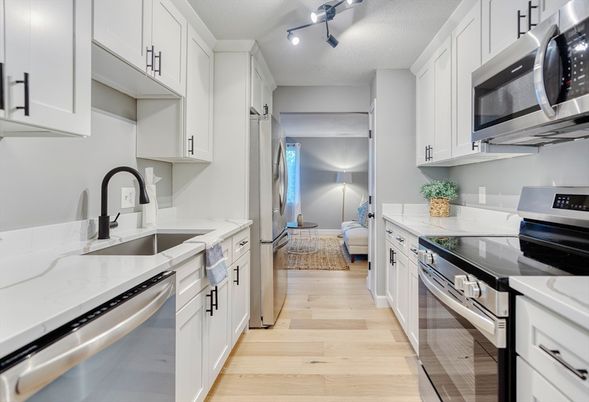 Interior, Kitchen, Stainless Steel Appliances, Wood Texture Flooring