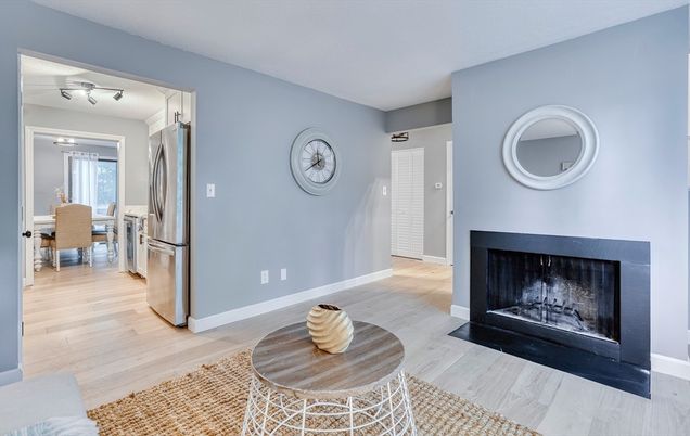 Dining room, Fireplace, Interior, Wood Texture Flooring