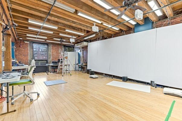 Home Office, Interior, Stone Walls, Wooden Beams, Wood Texture Flooring