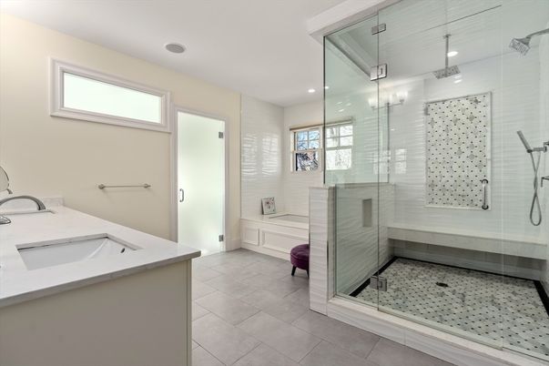 Bathroom, Dual Sink Vanities, Glass Shower, Interior, Recessed Lighting