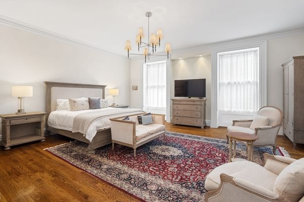 Bedroom, Chandelier, Interior, Wood Texture Flooring