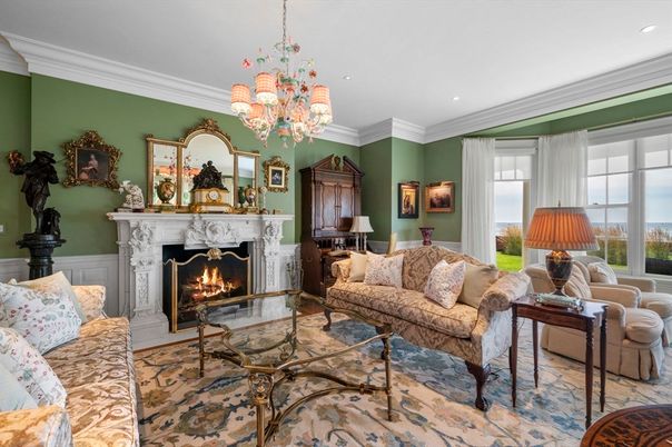 Chandelier, Fireplace, Interior, Living room, Recessed Lighting