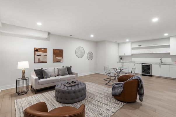 Interior, Kitchen, Living room, Recessed Lighting, Wood Texture Flooring