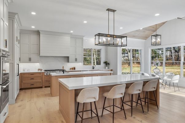 Interior, Kitchen, Pendant Lights, Recessed Lighting, Stainless Steel Appliances, Wooden Ceilings, Wood Texture Flooring
