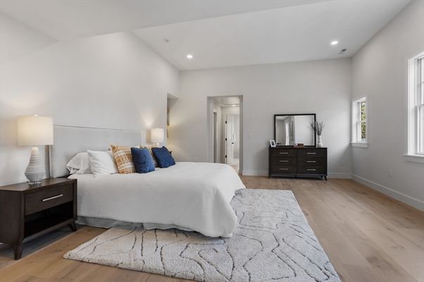 Bedroom, Interior, Recessed Lighting, Wood Texture Flooring