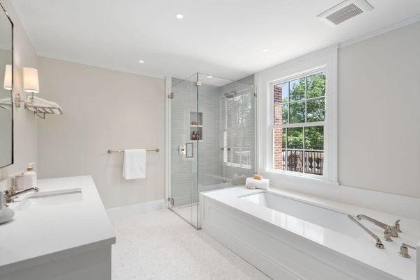 Bathroom, Dual Sink Vanities, Glass Shower, Interior, Recessed Lighting