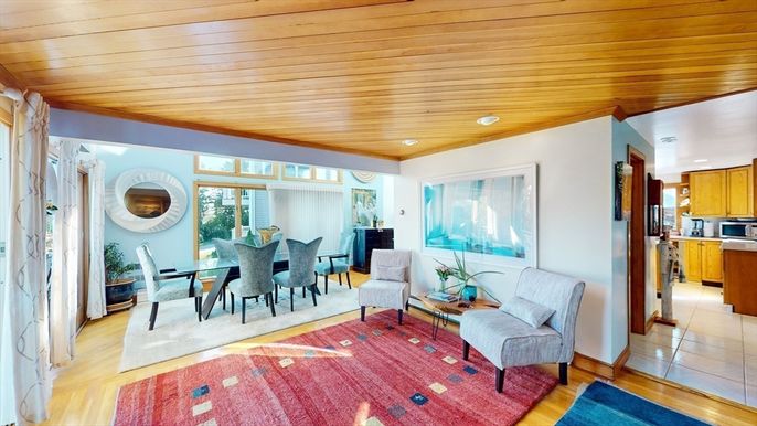 Dining room, Interior, Kitchen, Recessed Lighting, Wooden Ceilings, Wood Texture Flooring