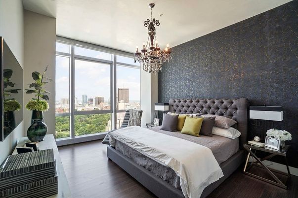 Bedroom, Chandelier, Interior, Wood Texture Flooring