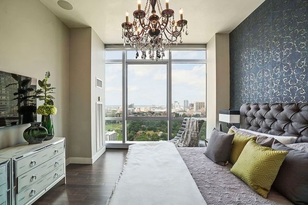 Bedroom, Chandelier, Interior, Wood Texture Flooring