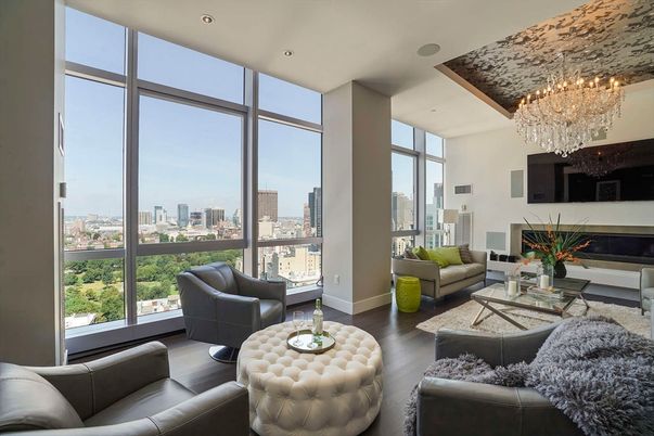Chandelier, Fireplace, Interior, Living room, Recessed Lighting, Wood Texture Flooring