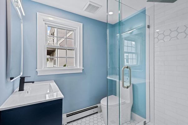 Bathroom, Glass Shower, Interior, Recessed Lighting