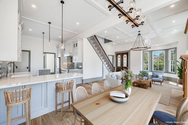 Interior, Kitchen, Living room, Pendant Lights, Recessed Lighting, Wood Texture Flooring