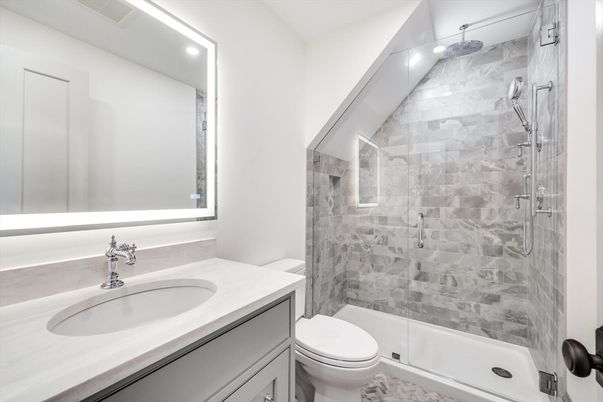 Bathroom, Glass Shower, Interior, Recessed Lighting