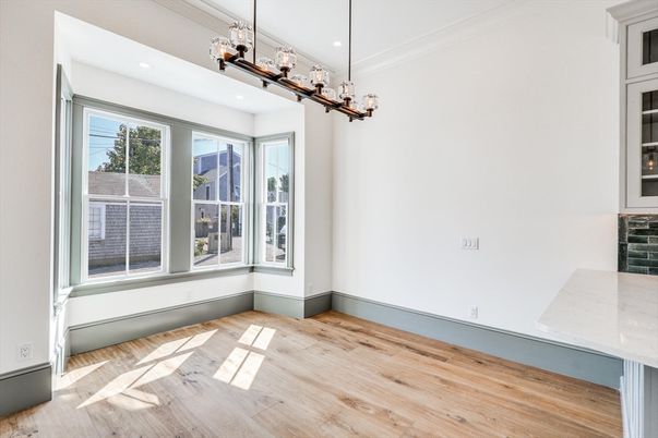 Empty room, Interior, Pendant Lights, Recessed Lighting, Wood Texture Flooring