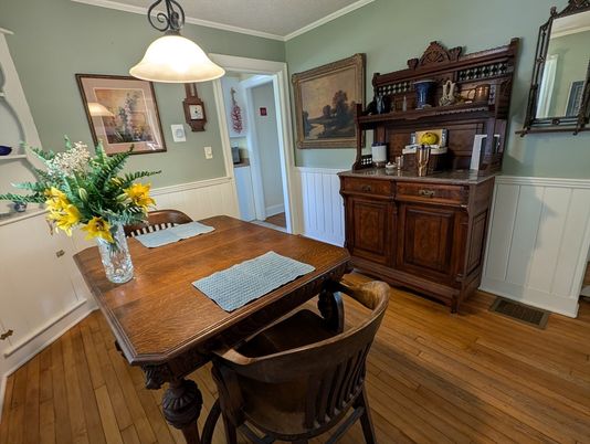 Dining room, Interior, Pendant Lights, Wood Texture Flooring