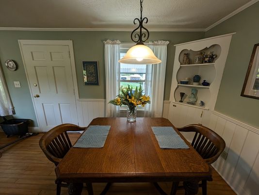 Dining room, Interior, Pendant Lights, Wood Texture Flooring