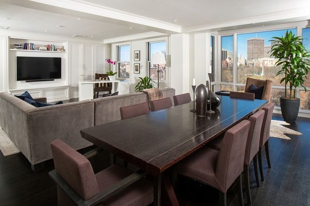 Dining room, Interior, Living room, Recessed Lighting, Wood Texture Flooring
