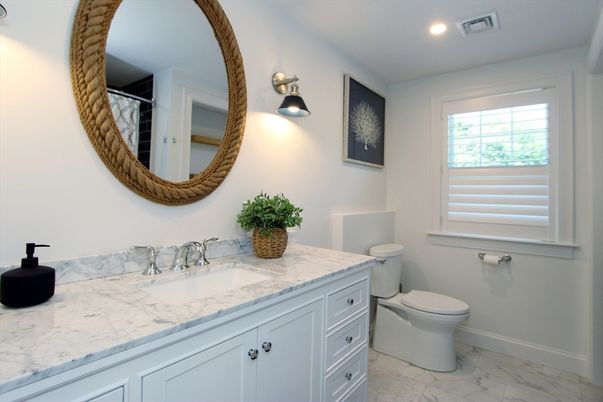 Bathroom, Dual Sink Vanities, Interior, Marble, Recessed Lighting