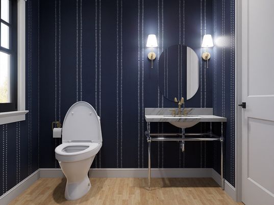 Bathroom, Interior, Pendant Lights, Wood Texture Flooring