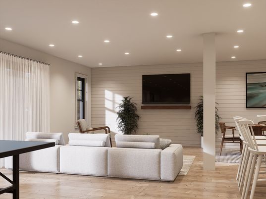 Interior, Living room, Recessed Lighting, Wood Texture Flooring