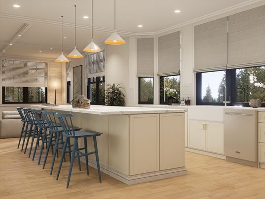 Interior, Kitchen, Pendant Lights, Recessed Lighting, Wood Texture Flooring