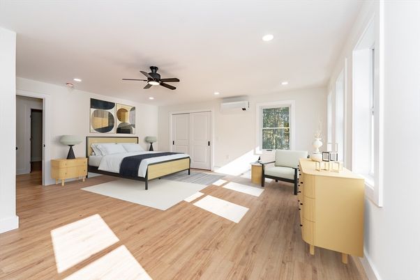 Bedroom, Interior, Recessed Lighting, Wood Texture Flooring