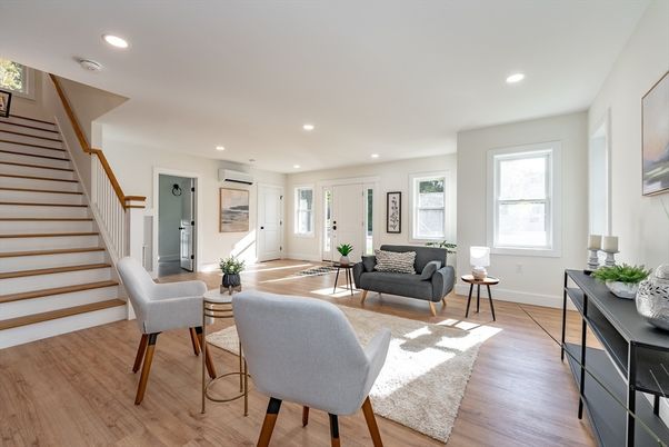 Interior, Living room, Recessed Lighting, Wood Texture Flooring