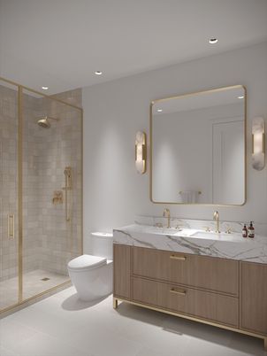 Bathroom, Dual Sink Vanities, Glass Shower, Interior, Recessed Lighting
