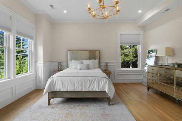 Bedroom, Interior, Recessed Lighting, Wood Texture Flooring