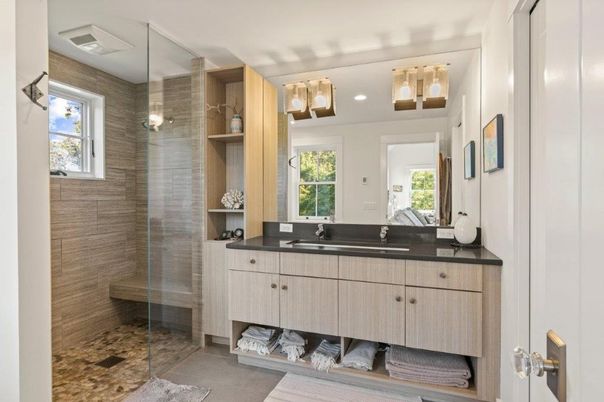 Bathroom, Glass Shower, Interior, Recessed Lighting