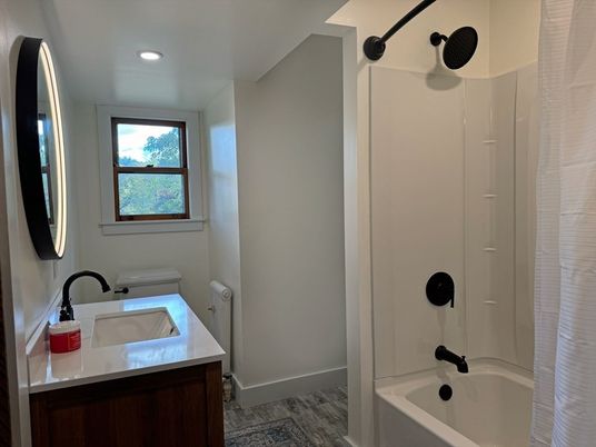 Bathroom, Interior, Recessed Lighting, Wood Texture Flooring
