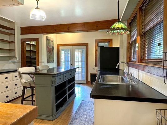Interior, Kitchen, Pendant Lights, Wooden Beams, Wood Texture Flooring