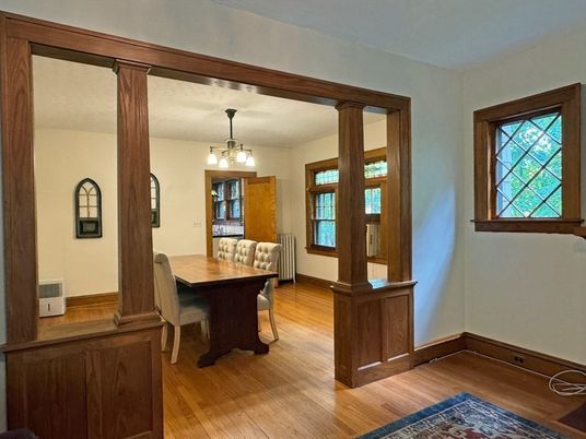 Chandelier, Dining room, Interior, Wood Texture Flooring