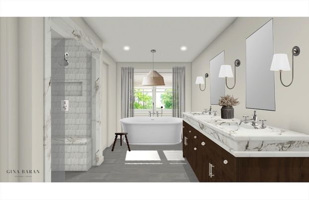 Bathroom, Dual Sink Vanities, Free Standing Baths, Glass Shower, Interior, Pendant Lights, Recessed Lighting