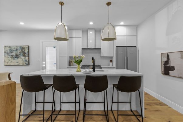 Interior, Kitchen, Pendant Lights, Recessed Lighting, Wood Texture Flooring