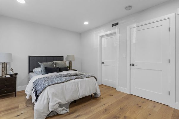 Bedroom, Interior, Recessed Lighting, Wood Texture Flooring
